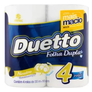 PAPEL HIGIÊNICO DUETTO FOLHA DUPLA NEUTRO 30 M COM 4 UN